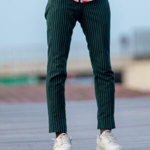 Men’s Slim Fit Green Pinstripe Suit Pants