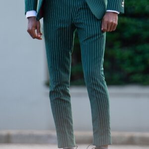 Men’s Slim Fit Green Pinstripe Suit Pants